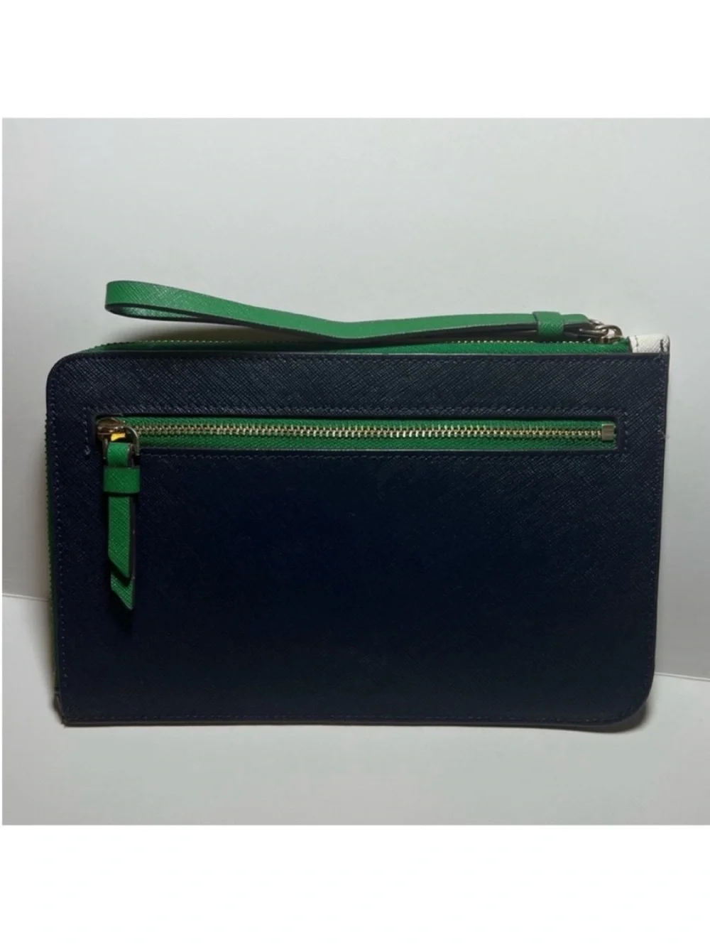 kate spade ♠️ Navy, White & Green Colorblock Wristlet L Shape Zipper